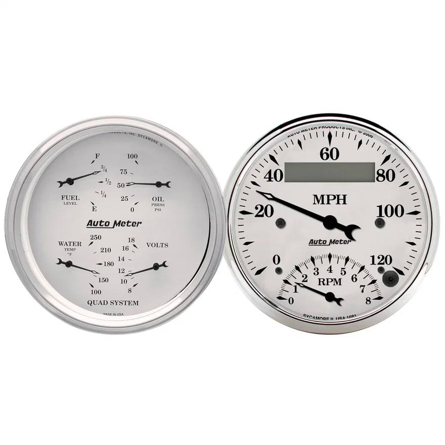 GAUGE KIT; 2 PC.; QUAD/TACH/SPEEDO; 3 3/8in.; OLD TYME WHITE