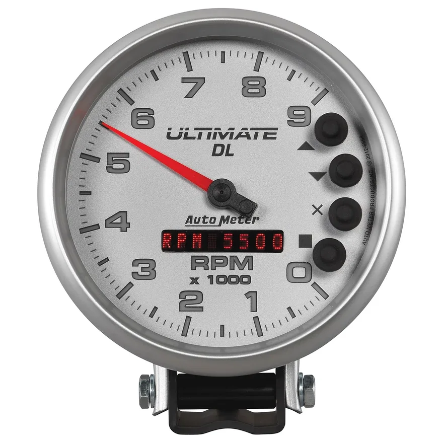 GAUGE; TACH; 5in.; 9K RPM; PEDESTAL; DATALOGGING; ULTIMATE DL PLAYBACK; SILVER