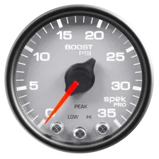 GAUGE; BOOST; 2 1/16in.; 35PSI; STEPPER MOTOR W/PEAK/WARN; SILVER/BLK; SPEK-PRO image 2