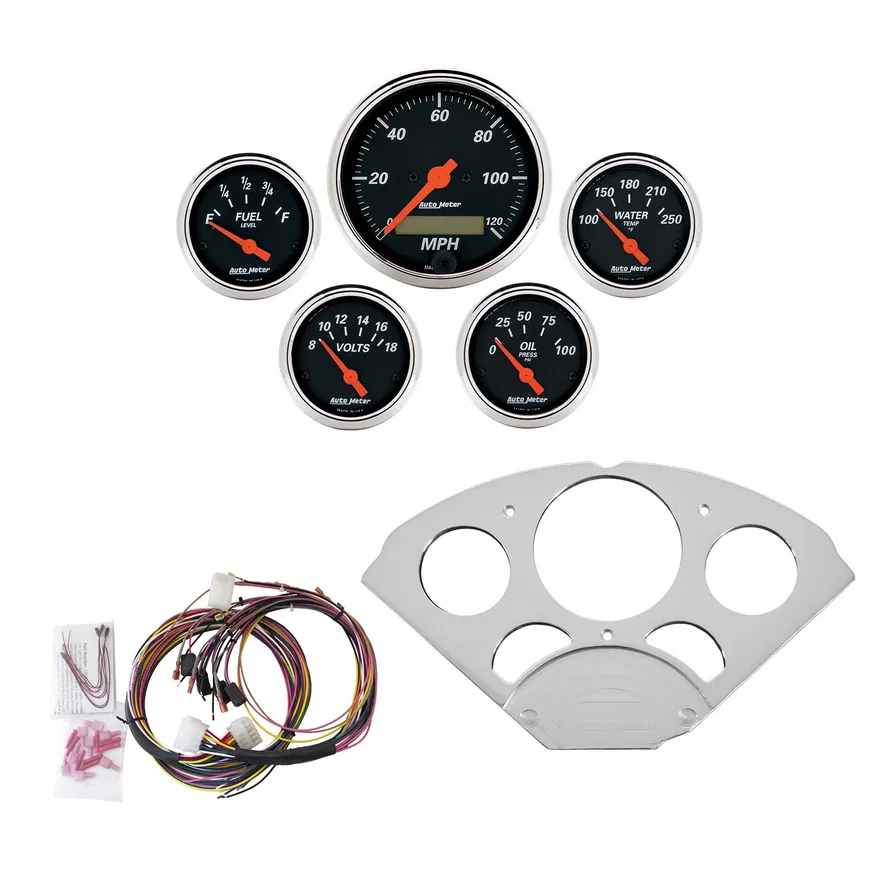 DIRECT FIT DASH KIT; CHEVY CAR 55-56; MPH/FUEL/OILP/WTMP/BAT; DB