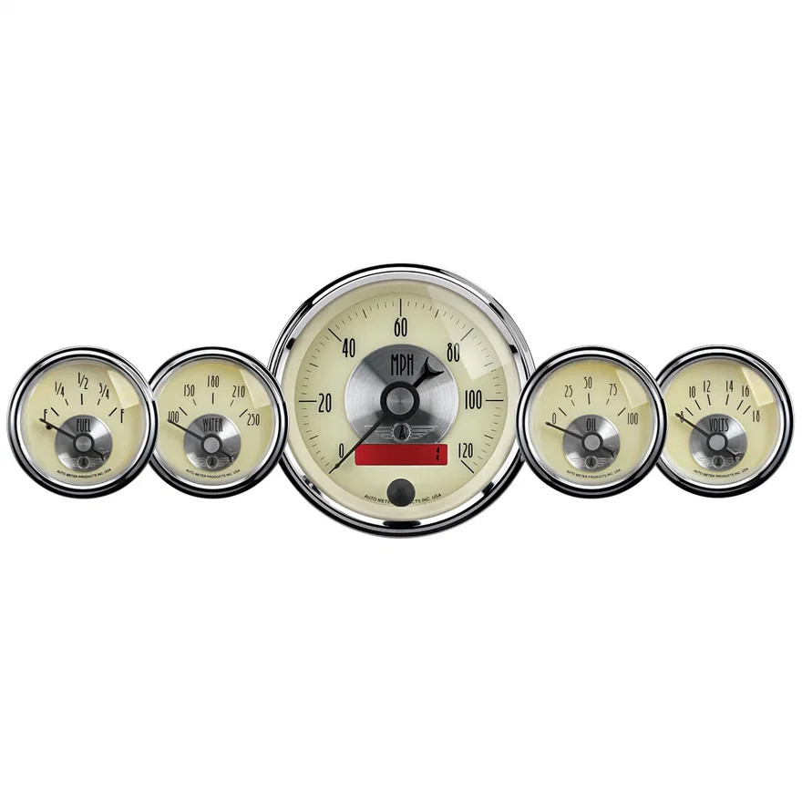 GAUGE KIT; 5 PC.; 3 3/8in./2 1/16in.; ELEC. SPEEDO W/LCD ODO; PRESTIGE ANTQ. IVO