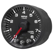 GAUGE; TACH; 2 1/16in.; 8K RPM; W/SHIFT LIGHT/PEAK MEM; BLK/BLK; SPEK-PRO image 3