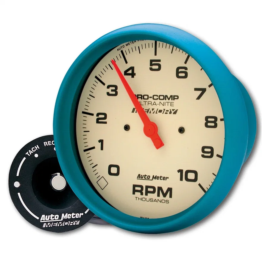 GAUGE; TACH; 5in.; 10K RPM; IN-DASH; W/PEAK MEMORY; GLOW IN DARK; ULTRA-NITE