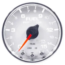 GAUGE; FUEL PRESS; 2 1/16in.; 15PSI; STEPPER MOTOR W/PEAK/WARN; WHT/CHRM; SPEK image 2