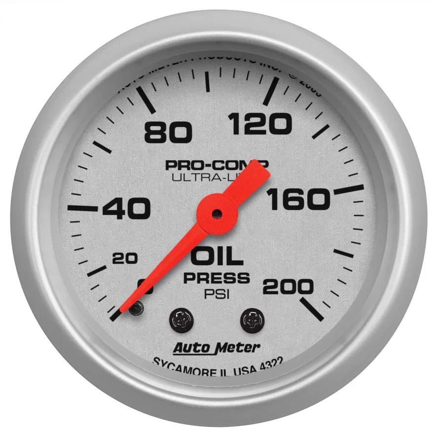 GAUGE; OIL PRESSURE; 2 1/16in.; 200PSI; MECHANICAL; ULTRA-LITE