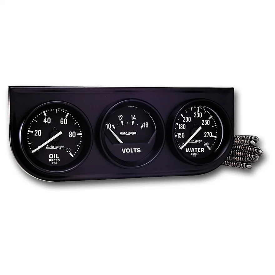 GAUGE CONSOLE; OILP/WTMP/VOLT; 2in.; 100PSI/280deg.F/16V; MECH BLK DIAL; BLK BZL