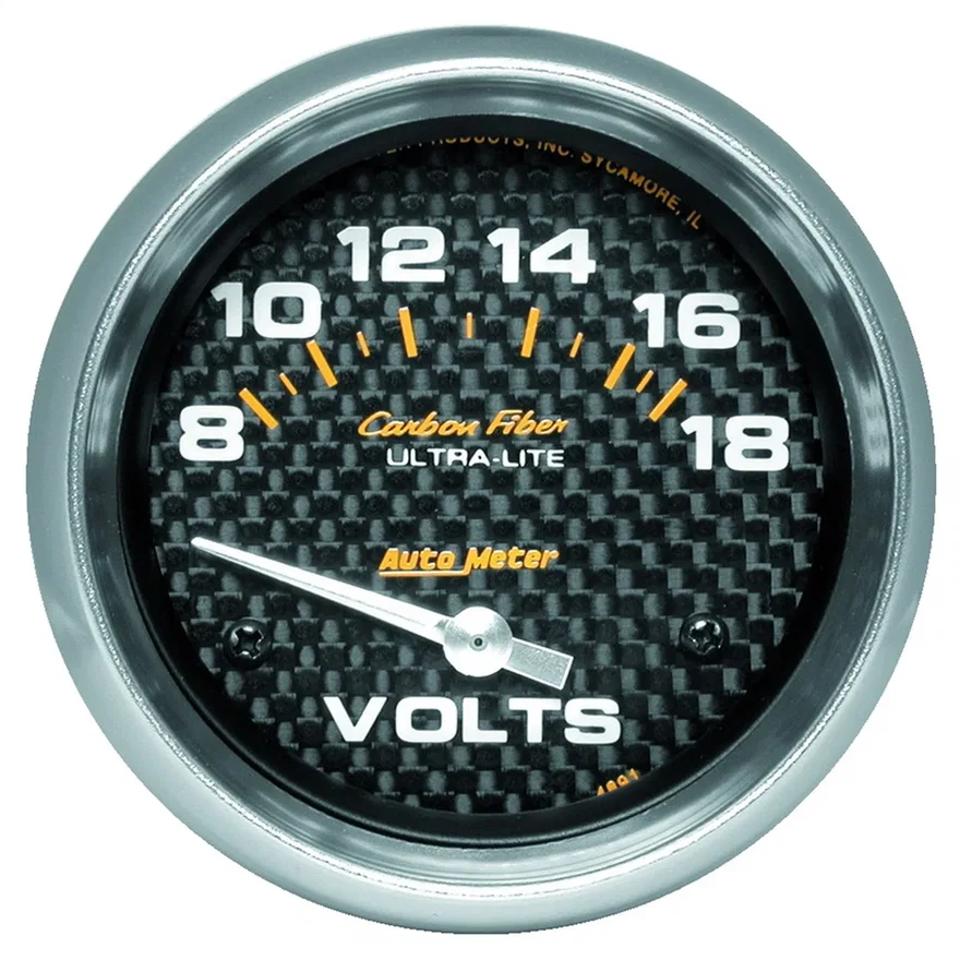 GAUGE; VOLTMETER; 2 5/8in.; 18V; ELECTRIC; CARBON FIBER