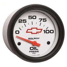 GAUGE; OIL PRESSURE; 2 5/8in.; 100PSI; ELECTRIC; CHEVY RED BOWTIE; WHITE image 3