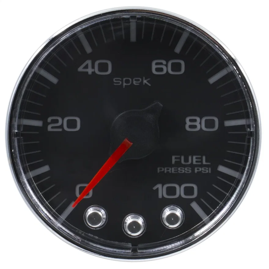 GAUGE; FUEL PRESS; 2 1/16in.; 100PSI; STEPPER MOTOR W/PEAK/WARN; BLK/CHRM; SPEK