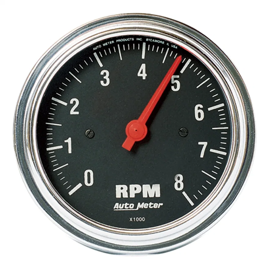 GAUGE; TACHOMETER; 3 3/8in.; 8K RPM; IN-DASH; TRADITIONAL CHROME