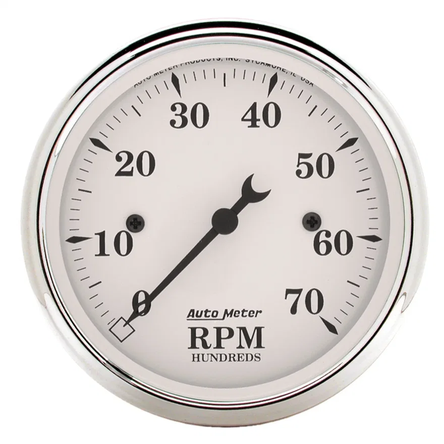 GAUGE; TACHOMETER; 3 1/8in.; 7K RPM; IN-DASH; OLD TYME WHITE