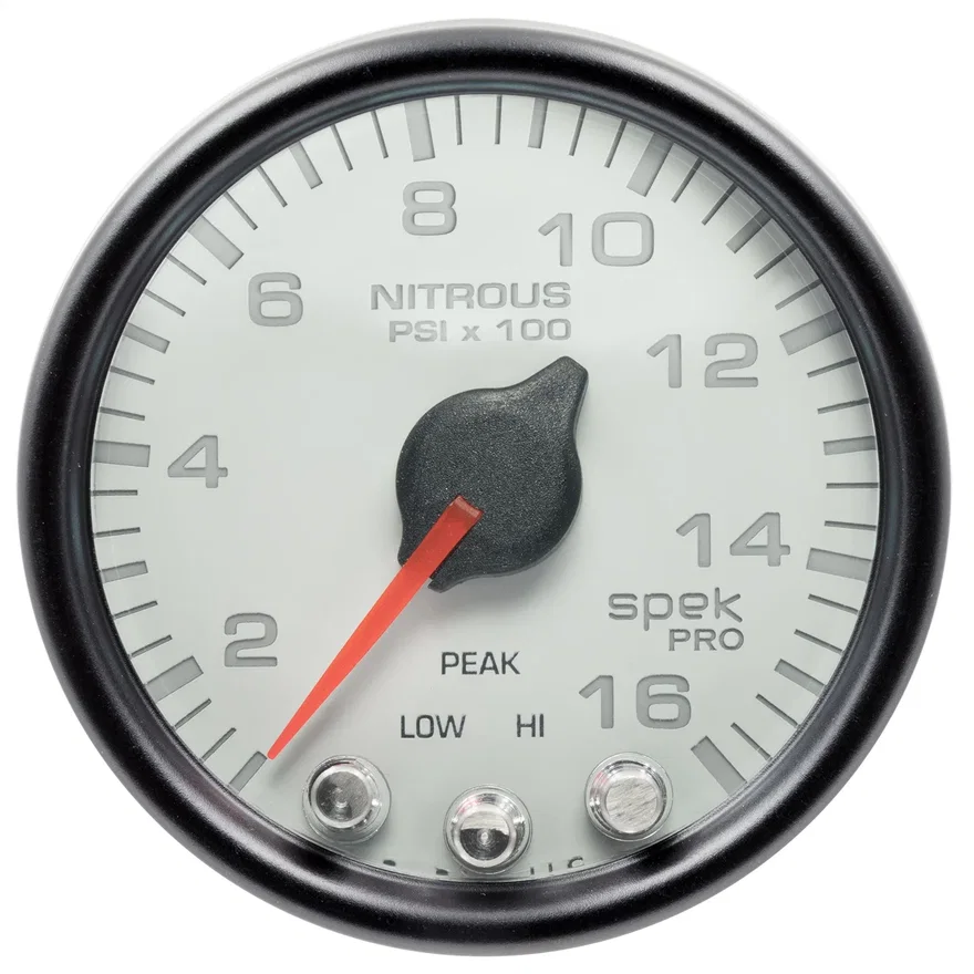 GAUGE; NITROUS PRESS; 2 1/16in.; 1600PSI; STEPPER MOTOR W/PK/WRN; WHT/BLK; SPEK