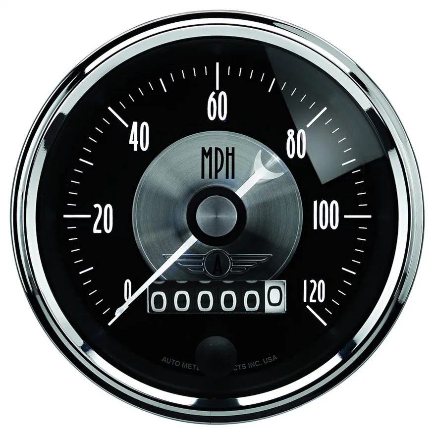 GAUGE; SPEEDO; 3 3/8in.; 120MPH; ELEC. PROGRAM W/WHEEL ODO; PRESTIGE BLK. DIAMON