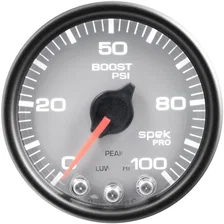 GAUGE; BOOST; 2 1/16in.; 100PSI; STEPPER MOTOR W/PEAK/WARN; SLVR/BLK; SPEK-PRO image 2