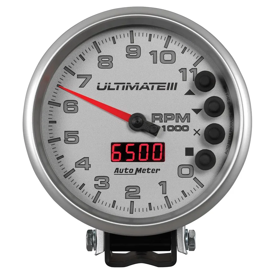 GAUGE; TACH; 5in.; 11K RPM; PEDESTAL; DATALOGGING; ULTIMATE III PLAYBACK; SILVER