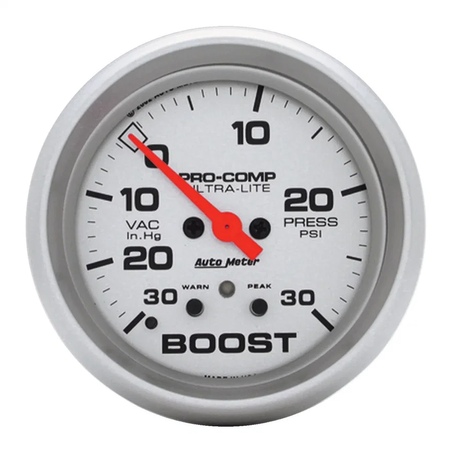 GAUGE; VAC/BOOST; 2 5/8in.; 30INHG-30PSI; STEPPER MOTOR W/PEAK/WARN; ULTRA-LITE