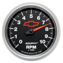 GAUGE; TACHOMETER; 3 3/8in.; 10K RPM; IN-DASH; CHEVY RED BOWTIE; BLACK image 2