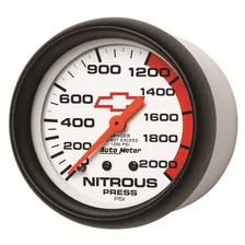 GAUGE; NITROUS PRESSURE; 2 5/8in.; 2000PSI; MECHANICAL; CHEVY RED BOWTIE; WHITE image 2