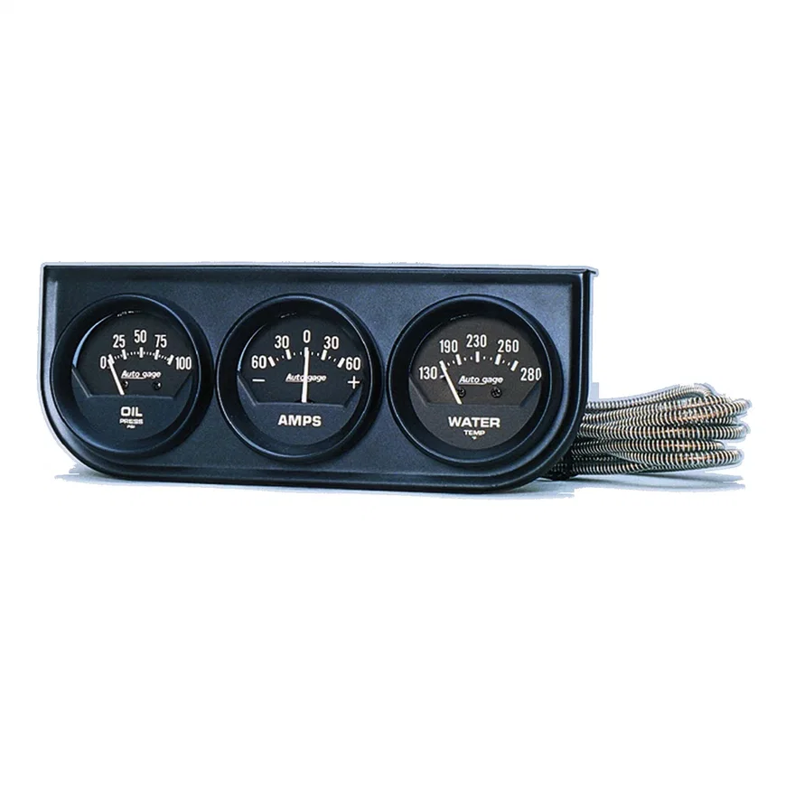 GAUGE CONSOLE; OILP/WTMP/AMP; 2in.; 100PSI/280deg.F/60A; BLK DIAL; BLK BZL; AG