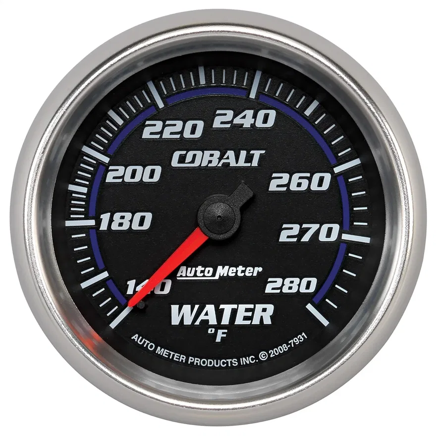 GAUGE; WATER TEMP; 2 5/8in.; 140-280deg.F; MECHANICAL; COBALT