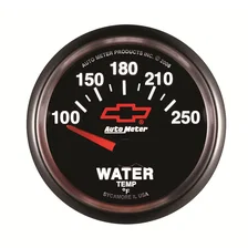 GAUGE; WATER TEMP; 2 1/16in.; 100-250deg.F; ELECTRIC; CHEVY RED BOWTIE; BLACK image 3