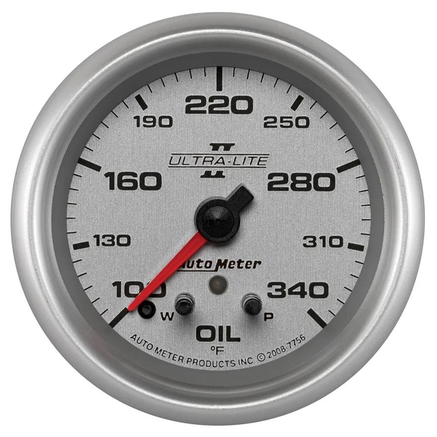 GAUGE; OIL TEMP; 2 5/8in.; 340deg.F; STEPPER MOTOR W/PEAK/WARN; ULTRA-LITE II