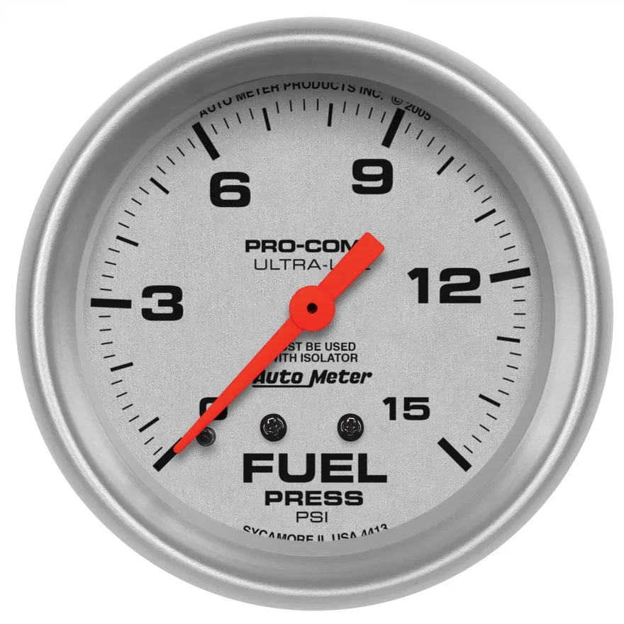 GAUGE; FUEL PRESSURE; 2 5/8in.; 15PSI; MECHANICAL W/ISOLATOR; ULTRA-LITE