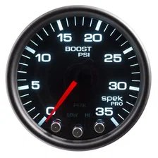 GAUGE; BOOST; 2 1/16in.; 35PSI; STEPPER MOTOR W/PEAK/WARN; BLK/SMOKE/BLK; SPEK image 3
