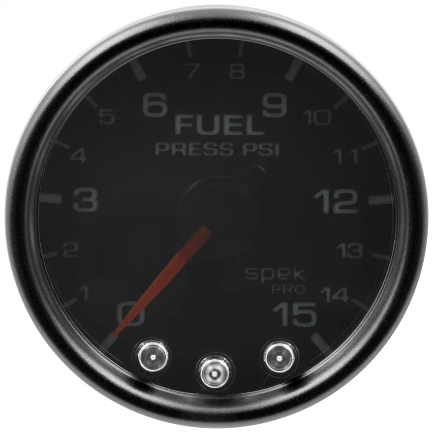 GAUGE; FUEL PRESS; 2 1/16in.; 15PSI; STEPPER MOTOR W/PK/WRN; BLK/SMOKE/BLK; SPEK