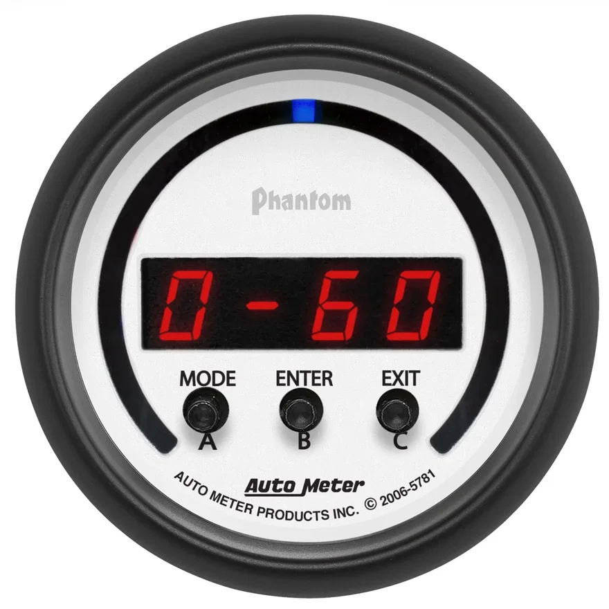 GAUGE; PERFORM METER; 2 1/16in.; 1/4 MILE/HP/0-60/60-0/G FORCES; DIGITAL; PHANTO
