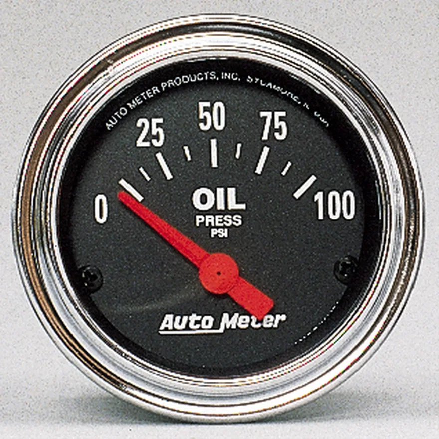 GAUGE; OIL PRESSURE; 2 1/16in.; 100PSI; ELECTRIC; TRADITIONAL CHROME