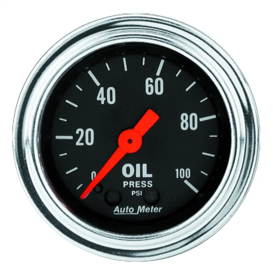GAUGE; OIL PRESSURE; 2 1/16in.; 100PSI; MECHANICAL; TRADITIONAL CHROME