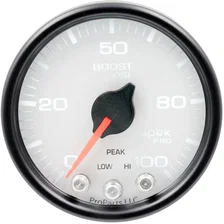 GAUGE; BOOST; 2 1/16in.; 100PSI; STEPPER MOTOR W/PEAK/WARN; WHT/BLK; SPEK-PRO image 2