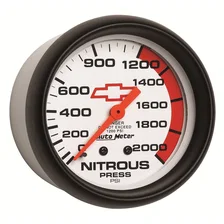 GAUGE; NITROUS PRESSURE; 2 5/8in.; 2000PSI; MECHANICAL; CHEVY RED BOWTIE; WHITE image 3
