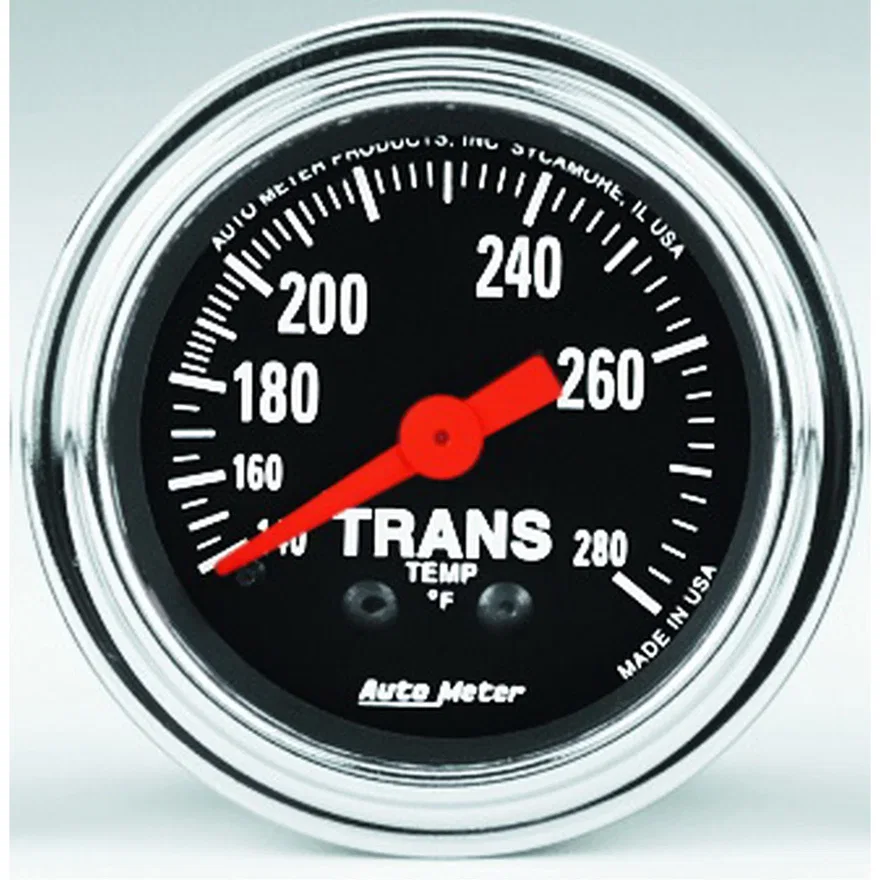 GAUGE; TRANS TEMP; 2 1/16in.; 140-280deg.F; MECHANICAL; 8FT.; TRADITIONAL CHROME