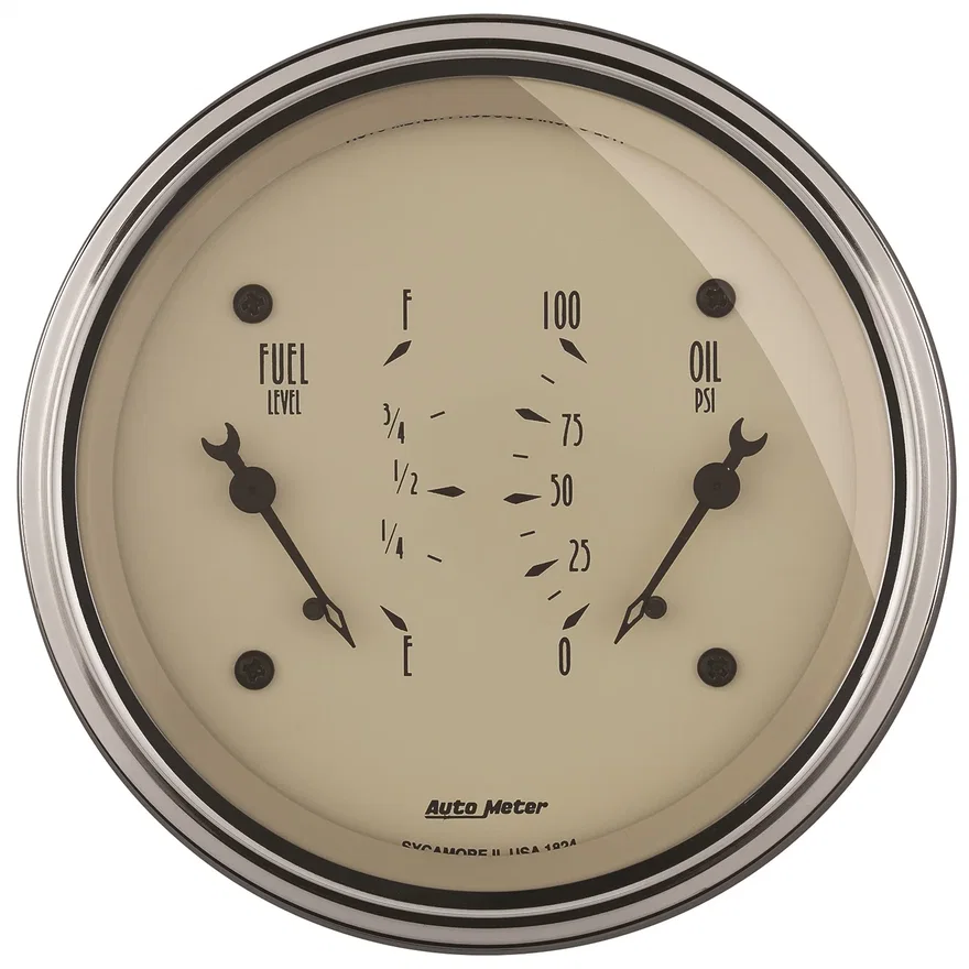 GAUGE; DUAL; FUEL/OILP; 3 3/8in.; 0OE-90OF/100PSI; ELEC; ANTQ BEIGE