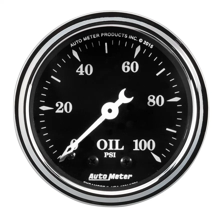 GAUGE; OIL PRESS; 2 1/16in.; 100PSI; MECH; OLD TYME BLACK
