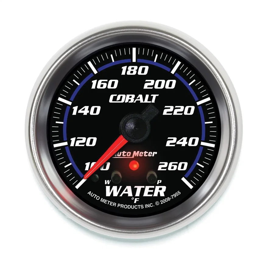 GAUGE; WATER TEMP; 2 5/8in.; 260deg.F; STEPPER MOTOR W/PEAK/WARN; COBALT