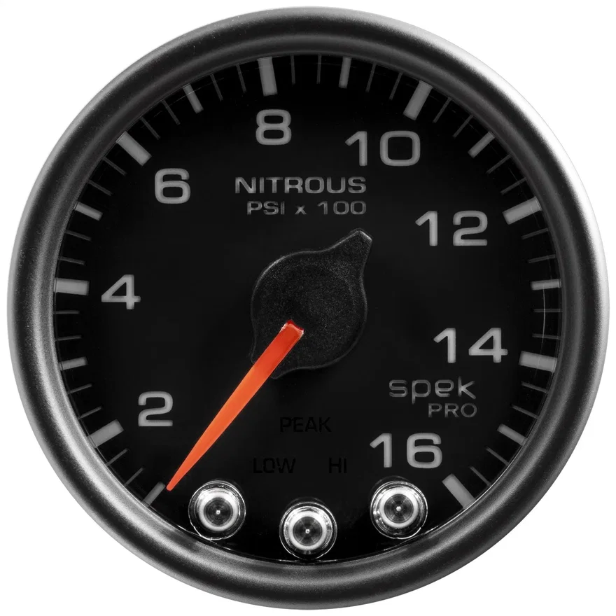 GAUGE; NITROUS PRESS; 2 1/16in.; 1600PSI; STEPPER MOTOR W/PK/WRN; BLK/BLK; SPEK