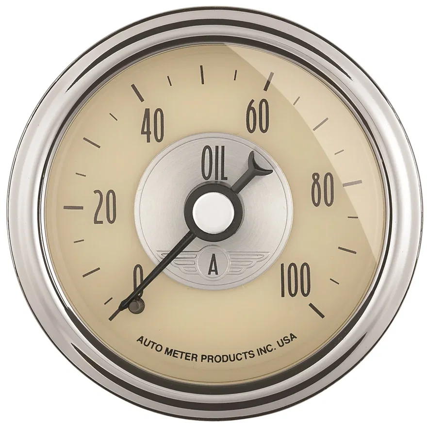 GAUGE; OIL PRESS; 2 1/16in.; 100PSI; MECH; PRESTIGE ANTQ. IVORY