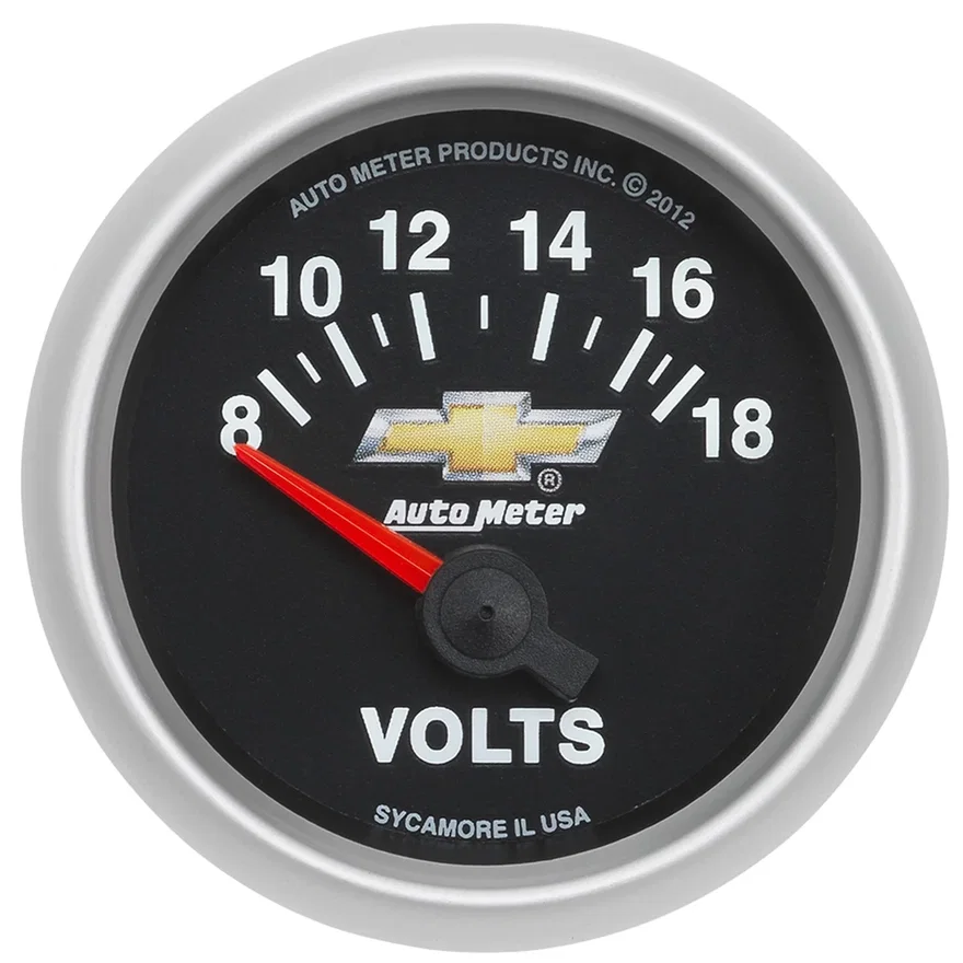 GAUGE; VOLTMETER; 2 1/16in.; 18V; ELECTRIC; CHEVY GOLD BOWTIE
