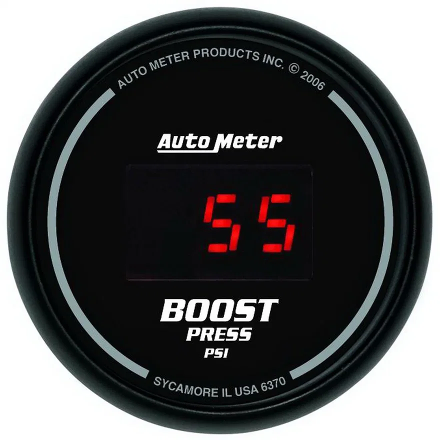 GAUGE; BOOST; 2 1/16in.; 60PSI; DIGITAL; BLACK DIAL W/RED LED