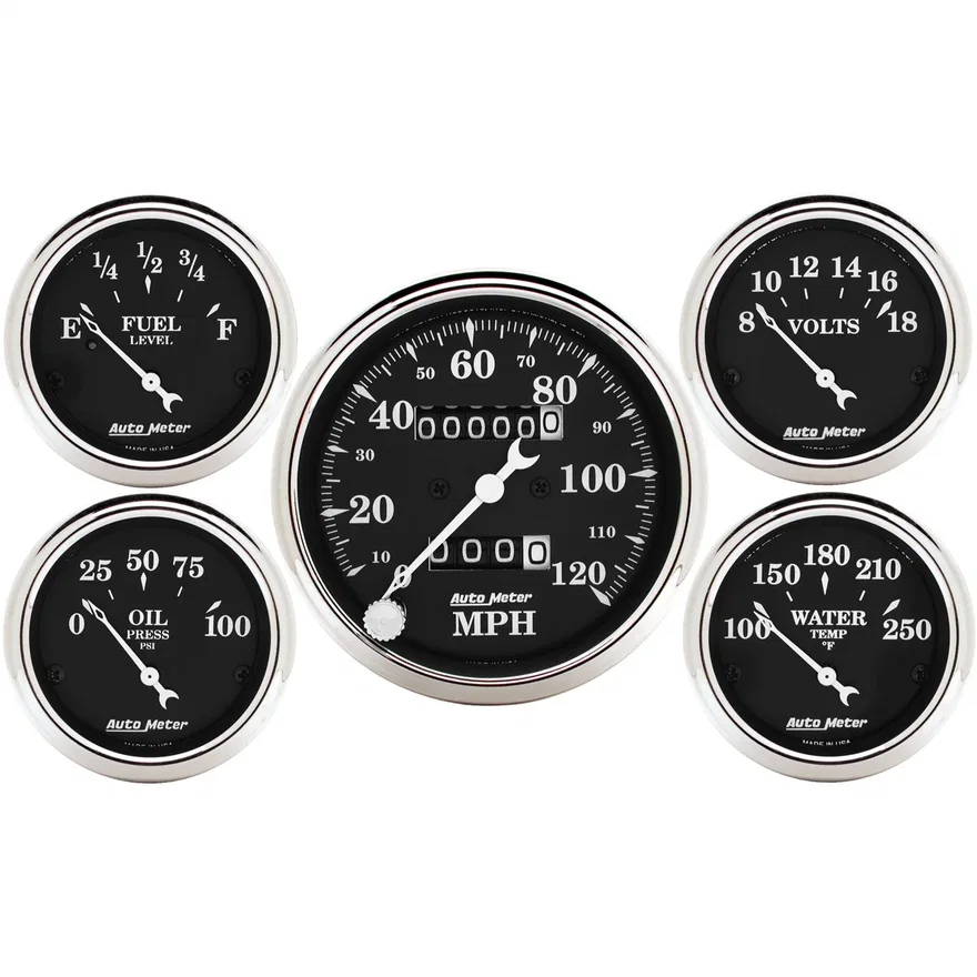 GAUGE KIT; 5 PC.; 3 1/8in./2 1/16in.; MECH. SPEEDOMETER; OLD TYME BLACK