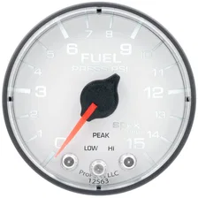GAUGE; FUEL PRESS; 2 1/16in.; 15PSI; STEPPER MOTOR W/PEAK/WARN; WHT/BLK; SPEK image 2