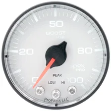GAUGE; BOOST; 2 1/16in.; 100PSI; STEPPER MOTOR W/PEAK/WARN; WHT/BLK; SPEK-PRO image 2
