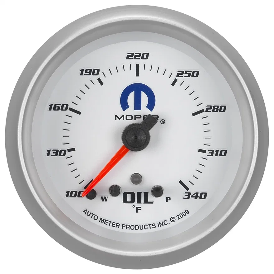 GAUGE; OIL TEMP; 2 5/8in.; 340deg.F; STEPPER MOTOR W/PEAK/WARN; WHITE; MOPAR