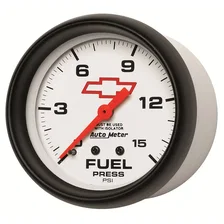 GAUGE; FUEL PRESS; 2 5/8in.; 15PSI; MECH W/ISOLATOR; CHEVY RED BOWTIE; WHITE image 2