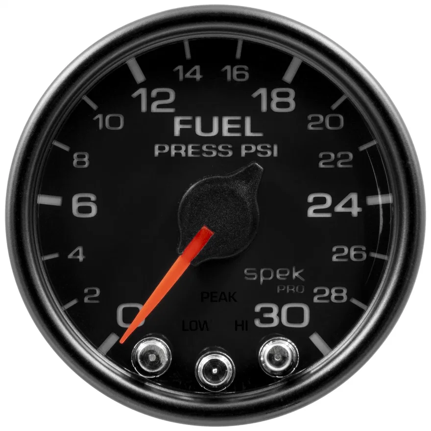 GAUGE; FUEL PRESS; 2 1/16in.; 30PSI; STEPPER MOTOR W/PEAK/WARN; BLK/BLK; SPEK