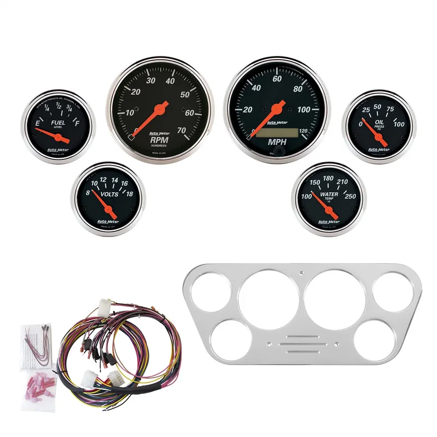 DIRECT FIT DASH KIT; FORD TRUCK 53-55; TACH/MPH/FUEL/OILP/WTMP/VOLT; DB