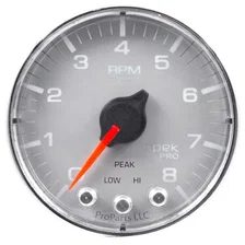 GAUGE; TACH; 2 1/16in.; 8K RPM; W/SHIFT LIGHT/PEAK MEM; SLVR/CHRM; SPEK-PRO image 2